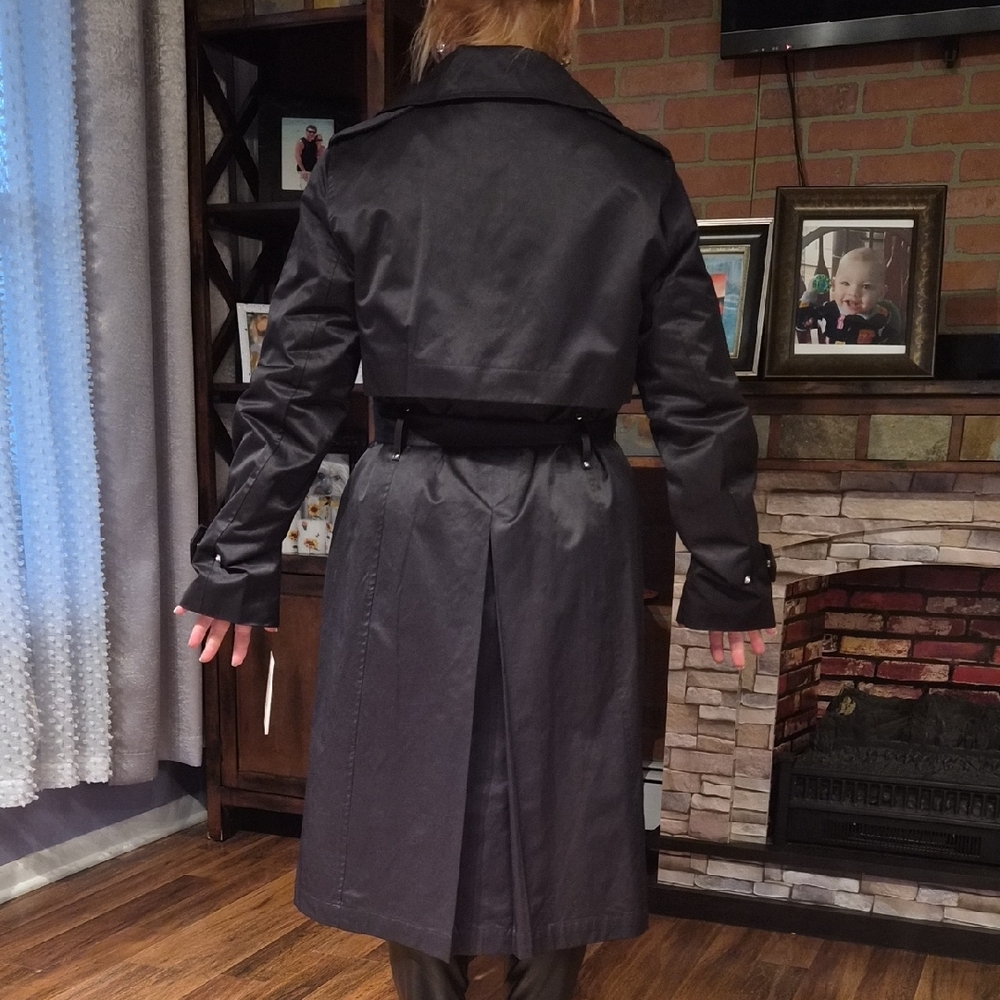 NWT DKNY Black Trench Coat with Belted Waist PTP 21,5, LENTH 43 - Picture 2 of 7